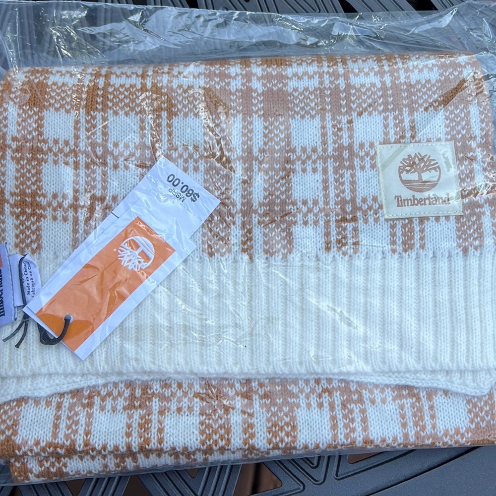 Timberland cream and gold Buffalo Plaid scarf